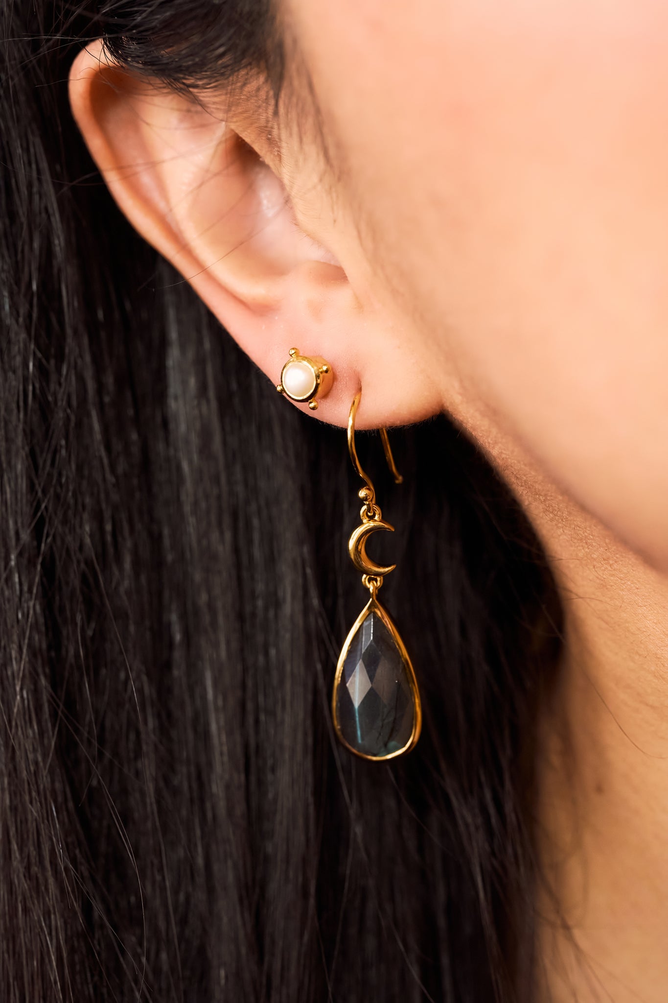 Celestial Goddess Gemstone Earrings Gold Vermeil