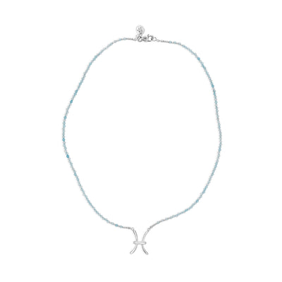 Graceful Pisces Aquamarine Zodiac Signature Necklace