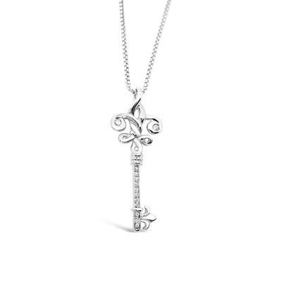 Fleur de Love Knot Skeleton Key with Diamonds - Small