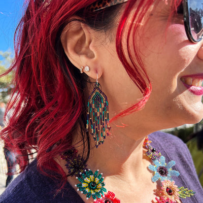 Mardi Gras Waterfall Guatemalan Beaded Earrings - Small