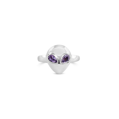 I Come In Peace Gemstone Alien Ring - Amethyst