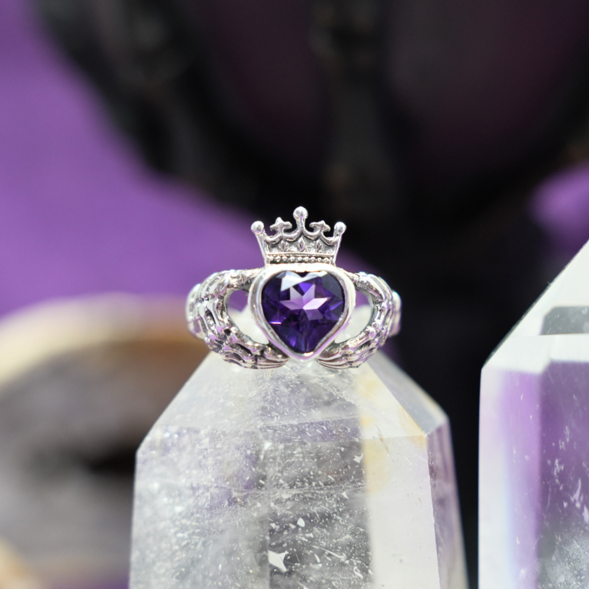 Amethyst Skeleton Claddagh Ring PREORDER