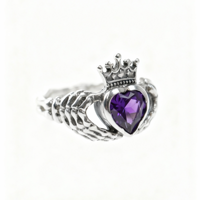 Amethyst Skeleton Claddagh Ring