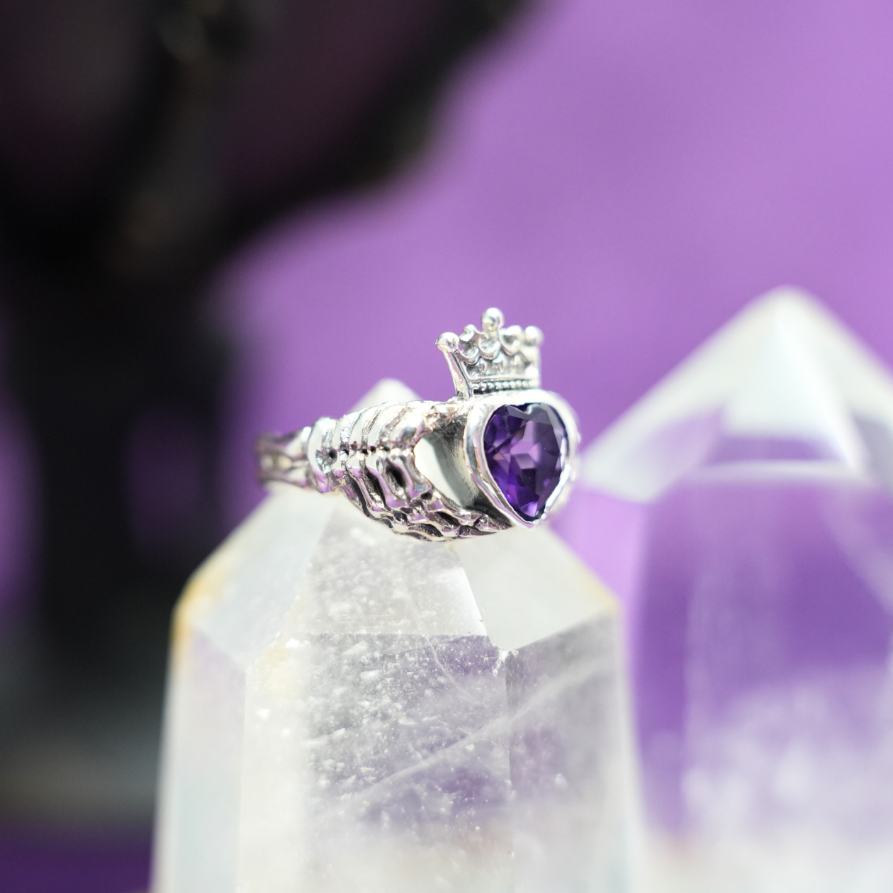 Amethyst Skeleton Claddagh Ring PREORDER