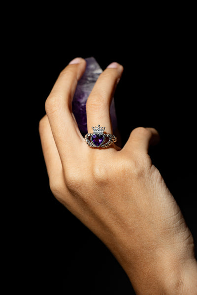 Amethyst Skeleton Claddagh Ring PREORDER