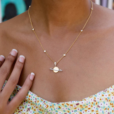 Diamond Saturn Pendant Gold Vermeil