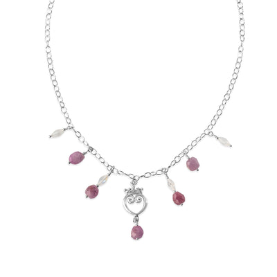 Pink Sapphire & Moonstone Queen of Hearts Gemstone Signature Charm Necklace