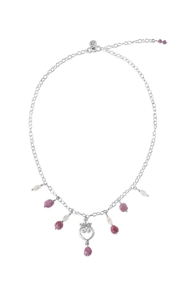 Pink Sapphire & Moonstone Queen of Hearts Gemstone Signature Charm Necklace