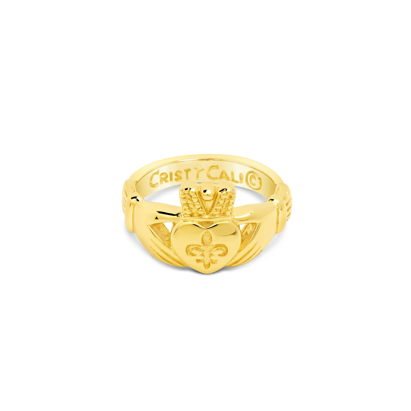 Fleur de Lis Claddagh Ring Gold Vermeil