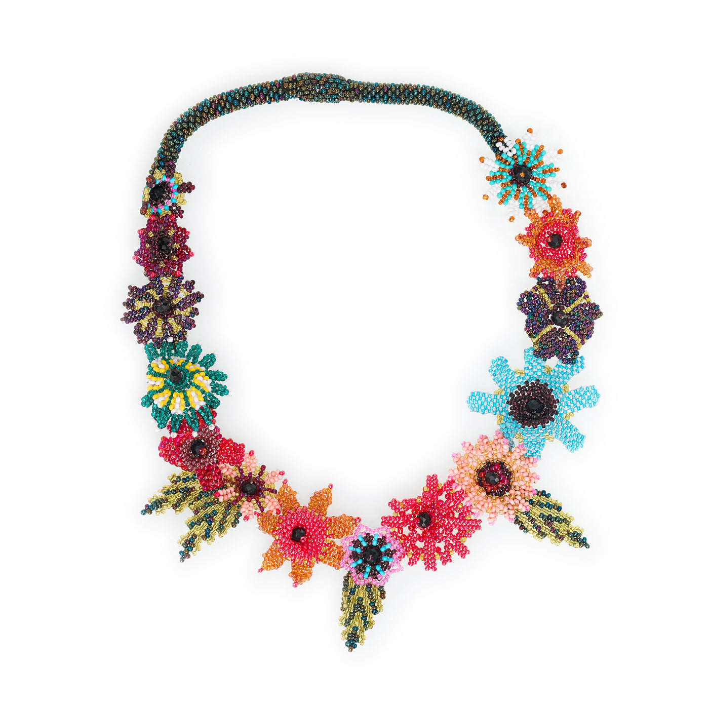 Mardi Gras Flowers Guatemalan Beaded Necklace