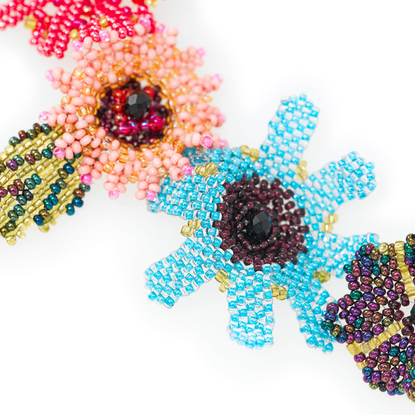 Mardi Gras Flowers Guatemalan Beaded Necklace