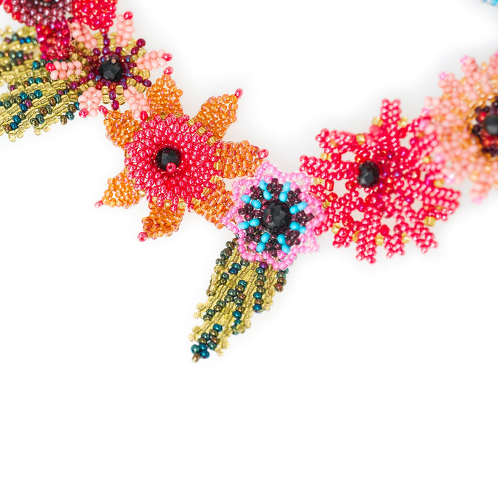 seed bead flower necklace Spring Flowers Beaded Necklace