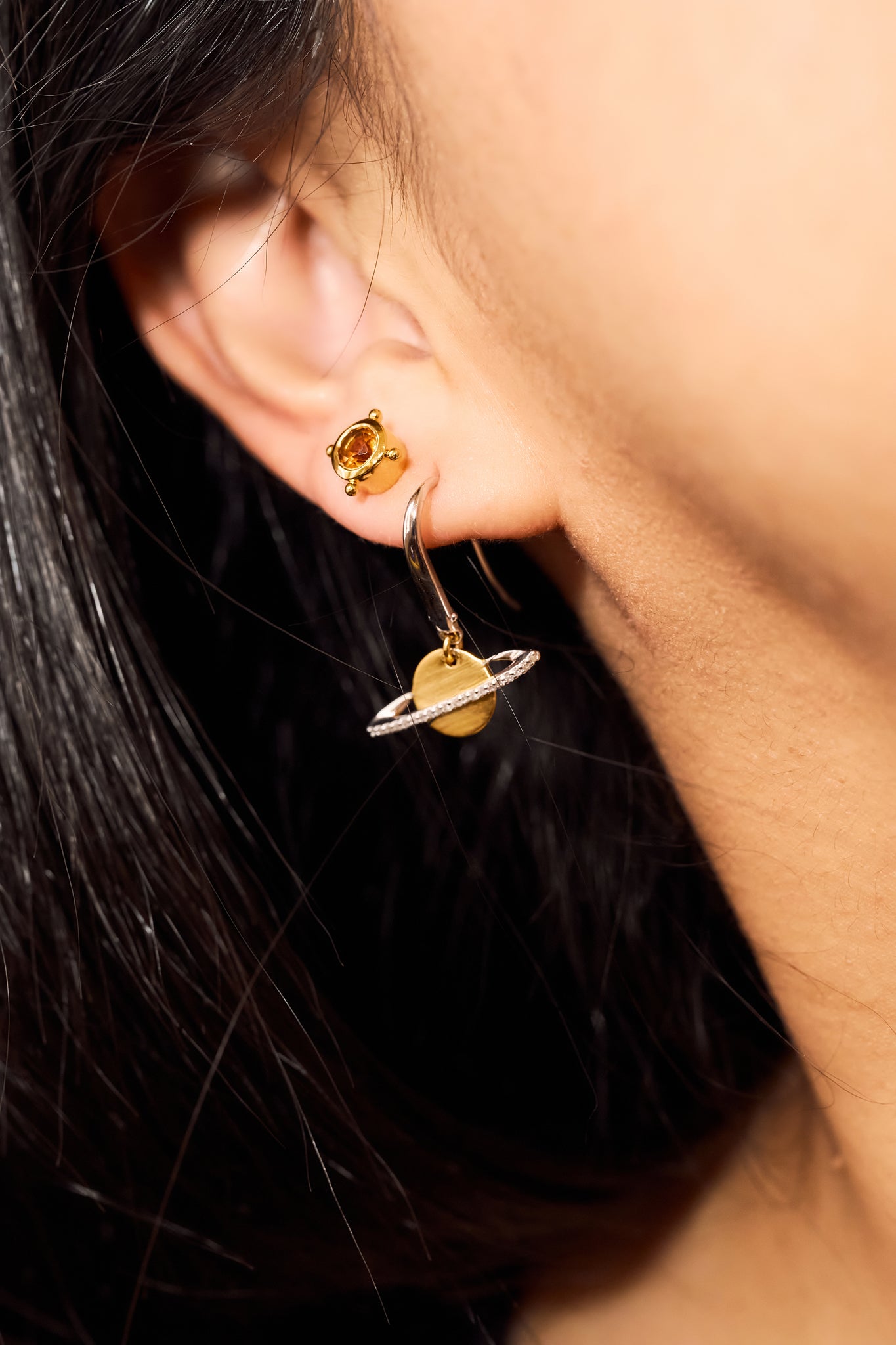Diamond Saturn Earrings Gold Vermeil