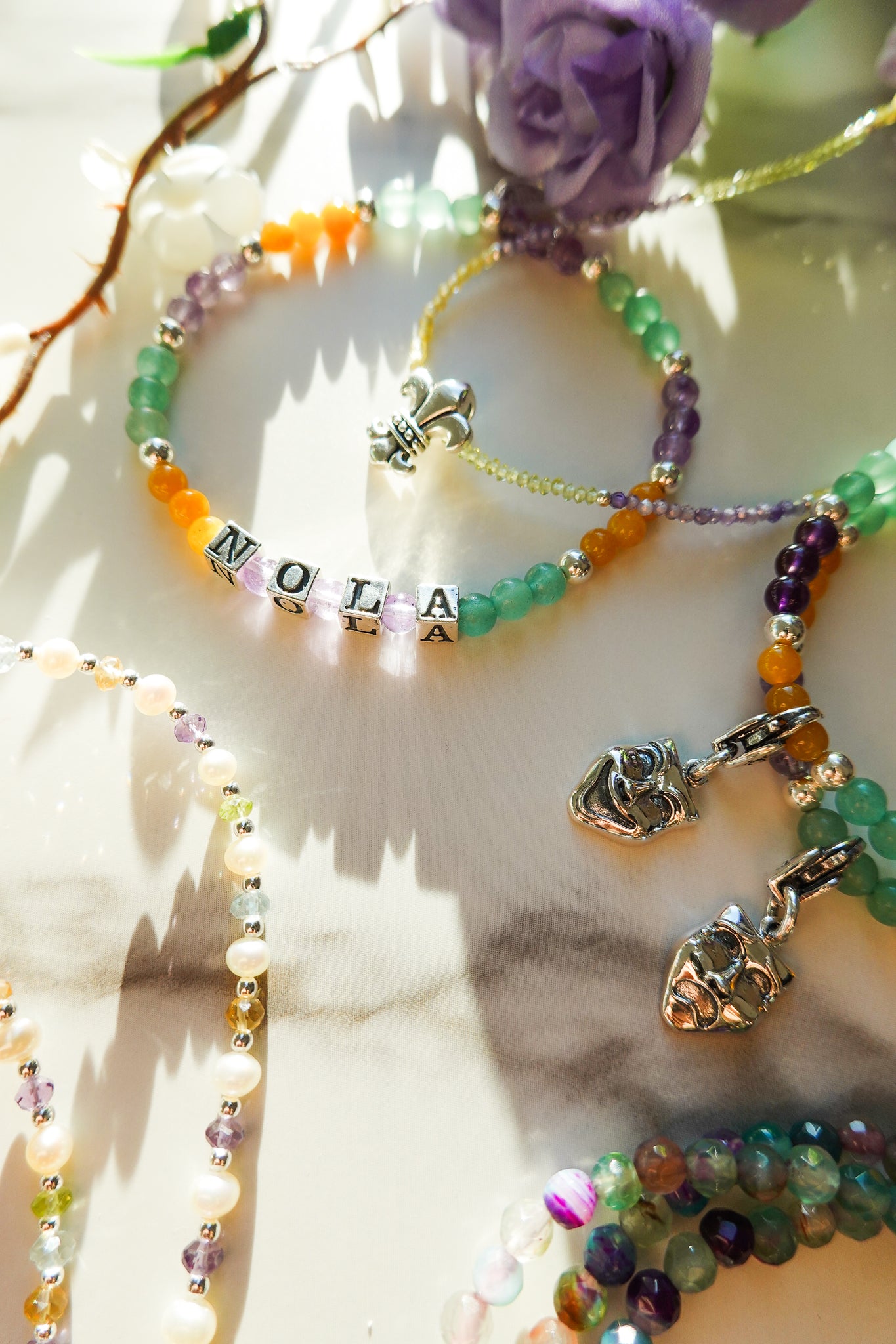 NOLA Mardi Gras Signature Gemstone Stretch Bracelet