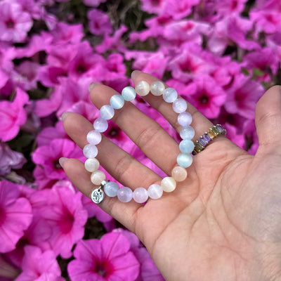 Rainbow Selenite Signature Stretch Bracelet
