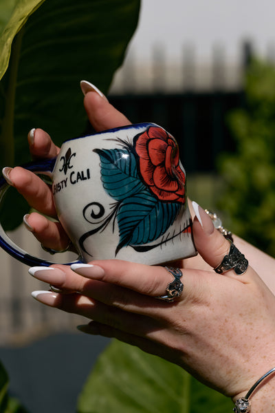 Smell The Roses Skull Mugs - Pair