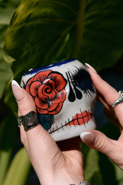 Smell The Roses Skull Mugs - Pair