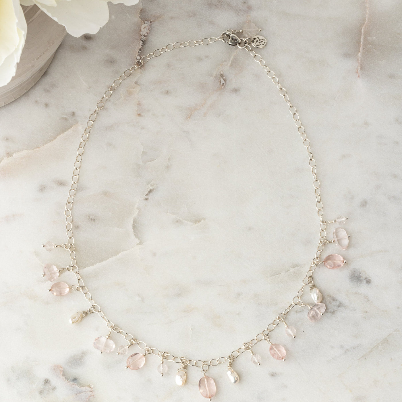 Pure Self Love Pearl & Rose Quartz Signature Charm Necklace