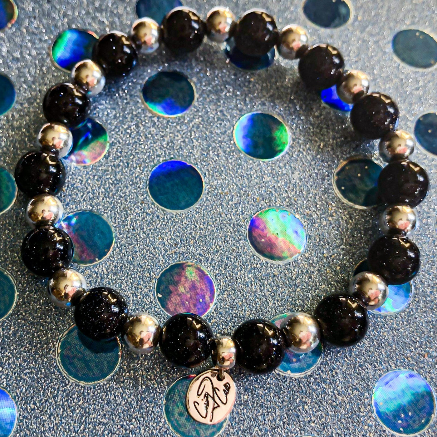 I Am Driven Blue Goldstone Signature Stretch Bracelet