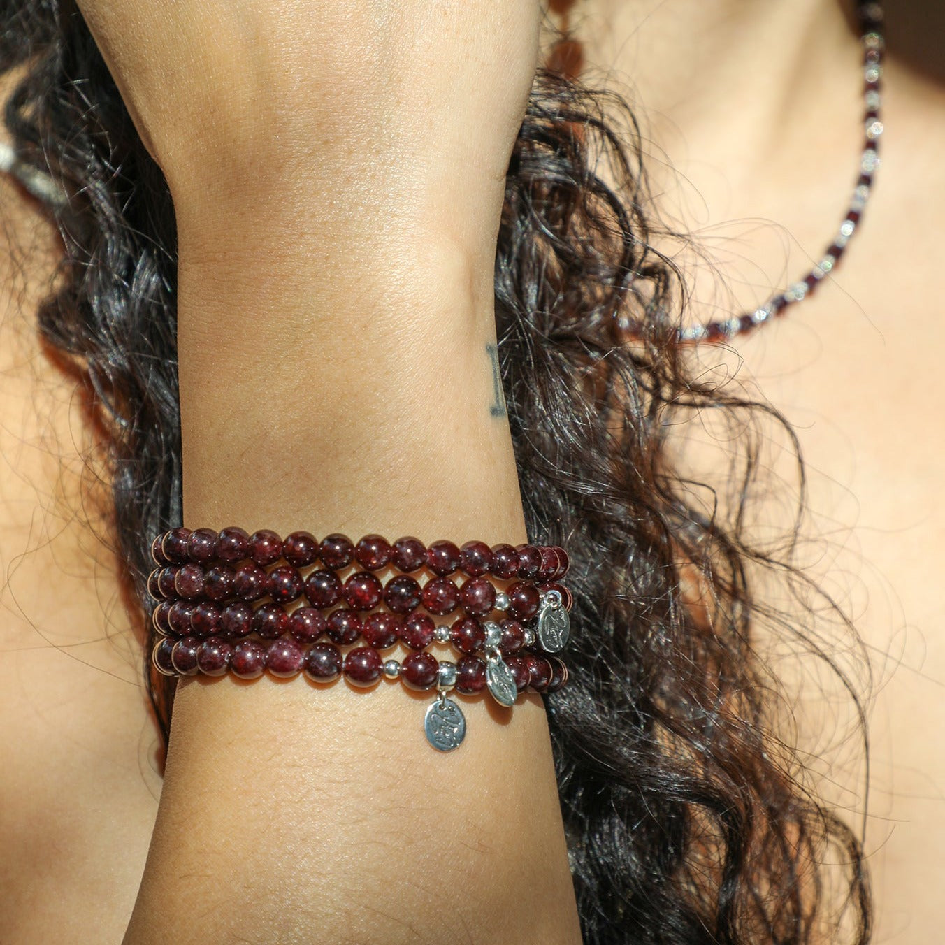 I Am Protected Garnet Signature Stretch Bracelet