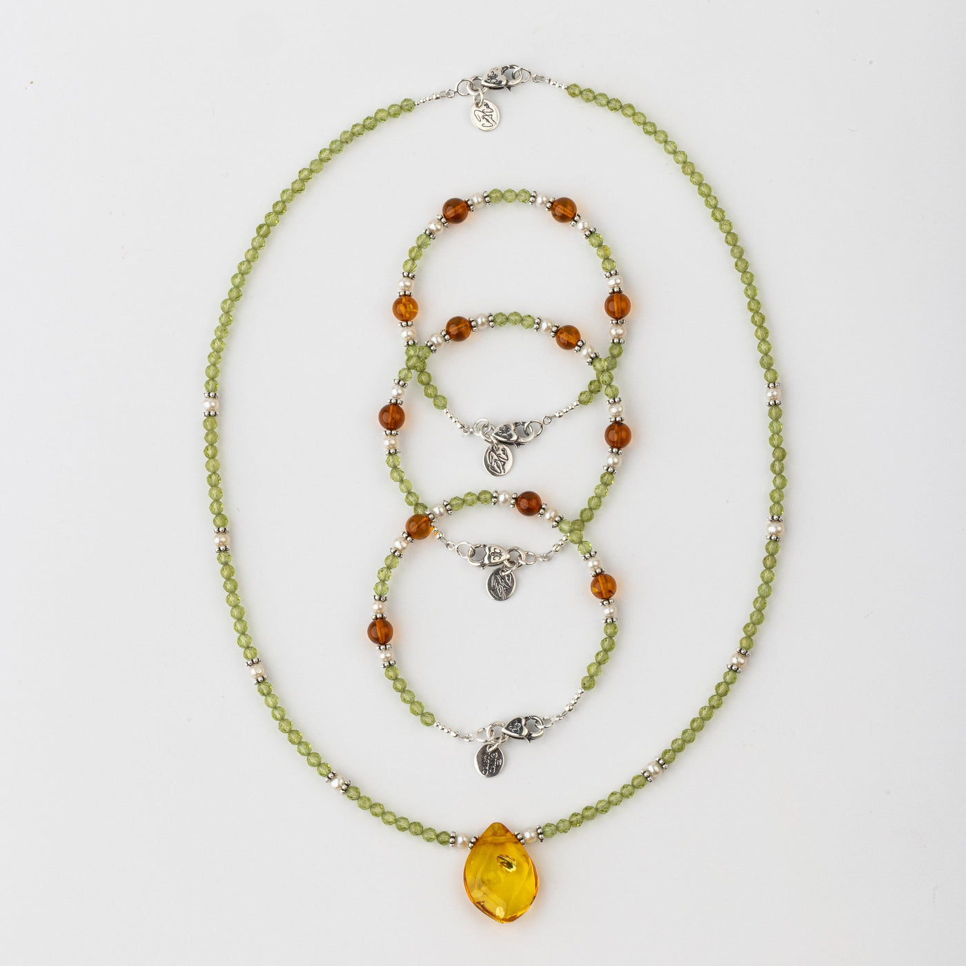 Ancient Amber & Purity Peridot Signature Necklace & Earring Set