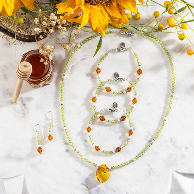 Ancient Amber & Purity Peridot Signature Necklace & Earring Set