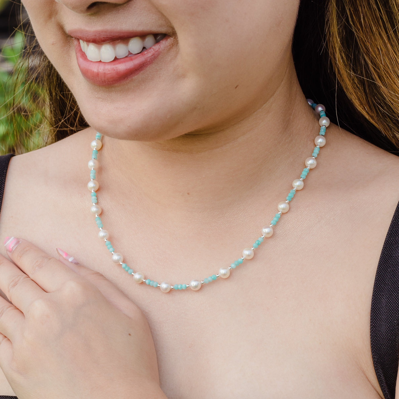 Breakfast at Cristy's Signature Pearl & Amazonite Necklace