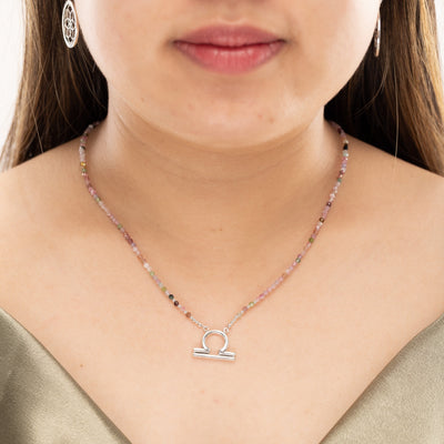 Pink Tourmaline Libra Zodiac Signature Necklace