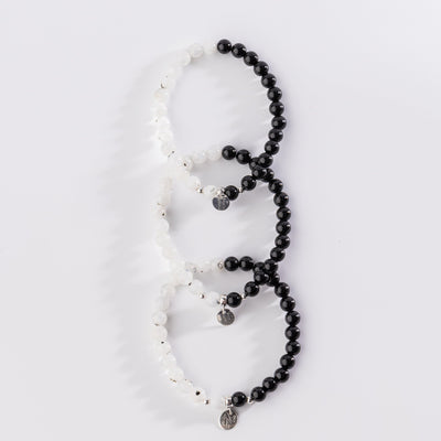Lunar Eclipse Onyx Moonstone Signature Stretch Bracelet