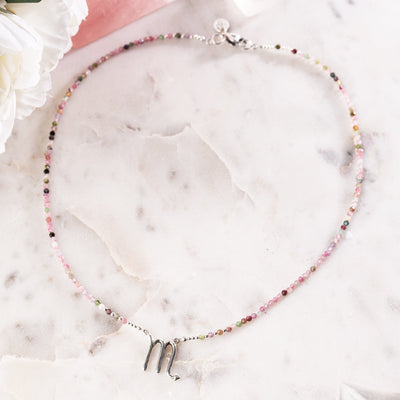 Pink Tourmaline Scorpio Zodiac Signature Necklace