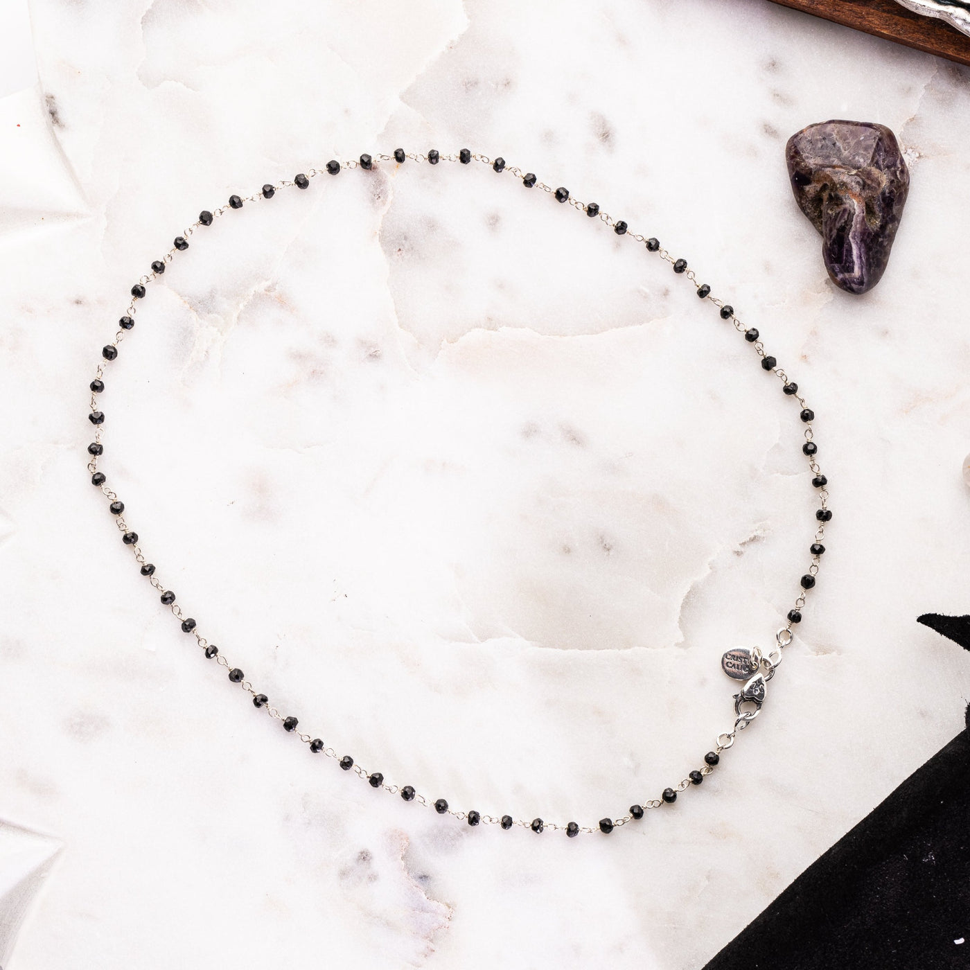 Raven Spinel Rosary Chain Signature Necklace