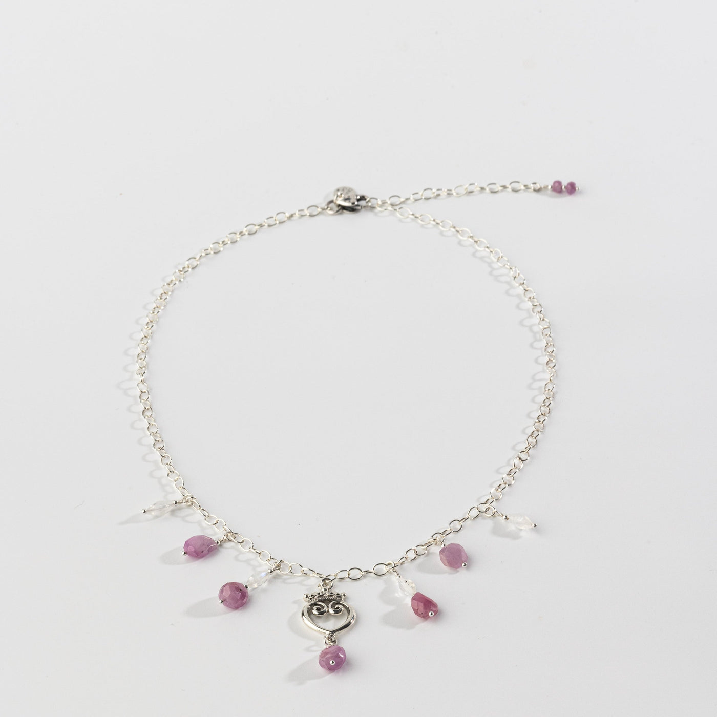 Pink Sapphire & Moonstone Queen of Hearts Gemstone Signature Charm Necklace