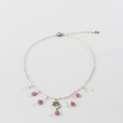 Pink Sapphire & Moonstone Queen of Hearts Gemstone Signature Charm Necklace