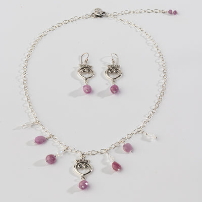 Pink Sapphire & Moonstone Queen of Hearts Gemstone Signature Charm Necklace
