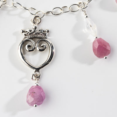 Pink Sapphire & Moonstone Queen of Hearts Gemstone Signature Charm Necklace