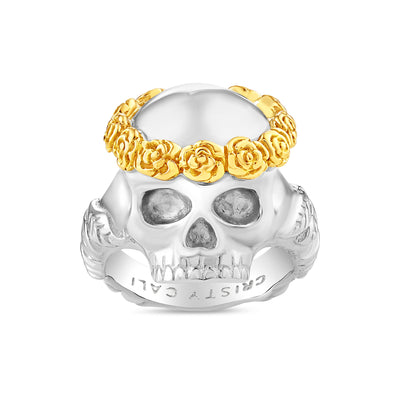 Smell The Roses Skull Ring 18K Gold