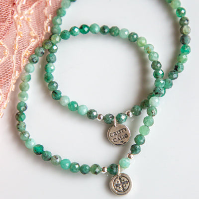 Heart Chakra Faceted Emerald Signature Stretch Bracelet