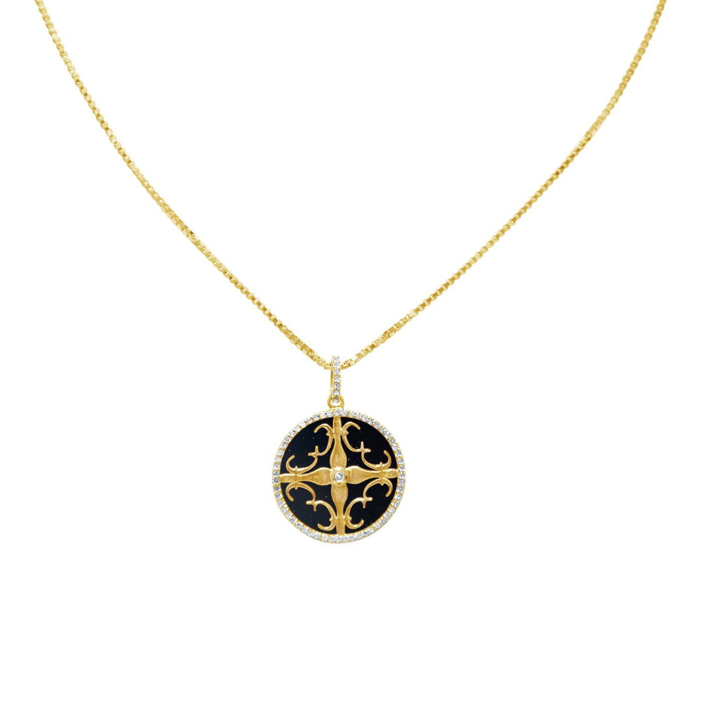 Diamond Onyx Cali Amulet - 14K Gold