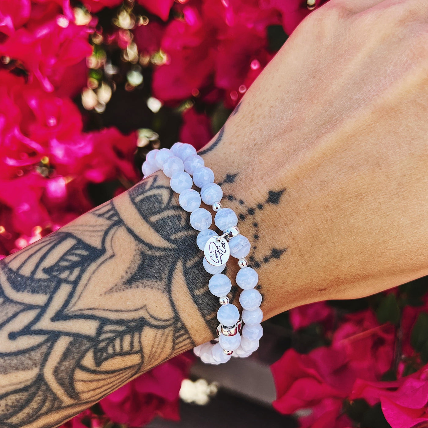 I Am Calm Blue Lace Agate Signature Stretch Bracelet