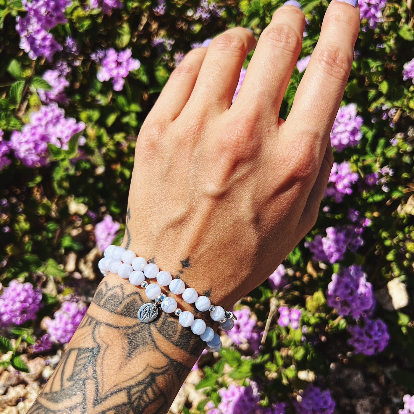 I Am Calm Blue Lace Agate Signature Stretch Bracelet