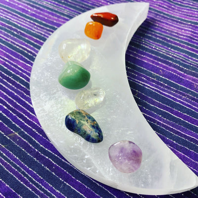 Selenite Chakra Moon Set