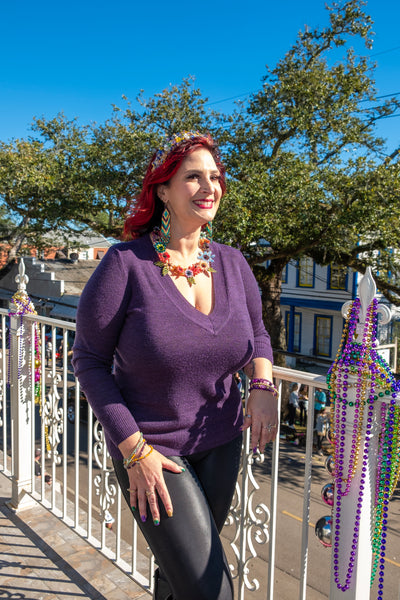 Mardi Gras Flowers Guatemalan Beaded Necklace