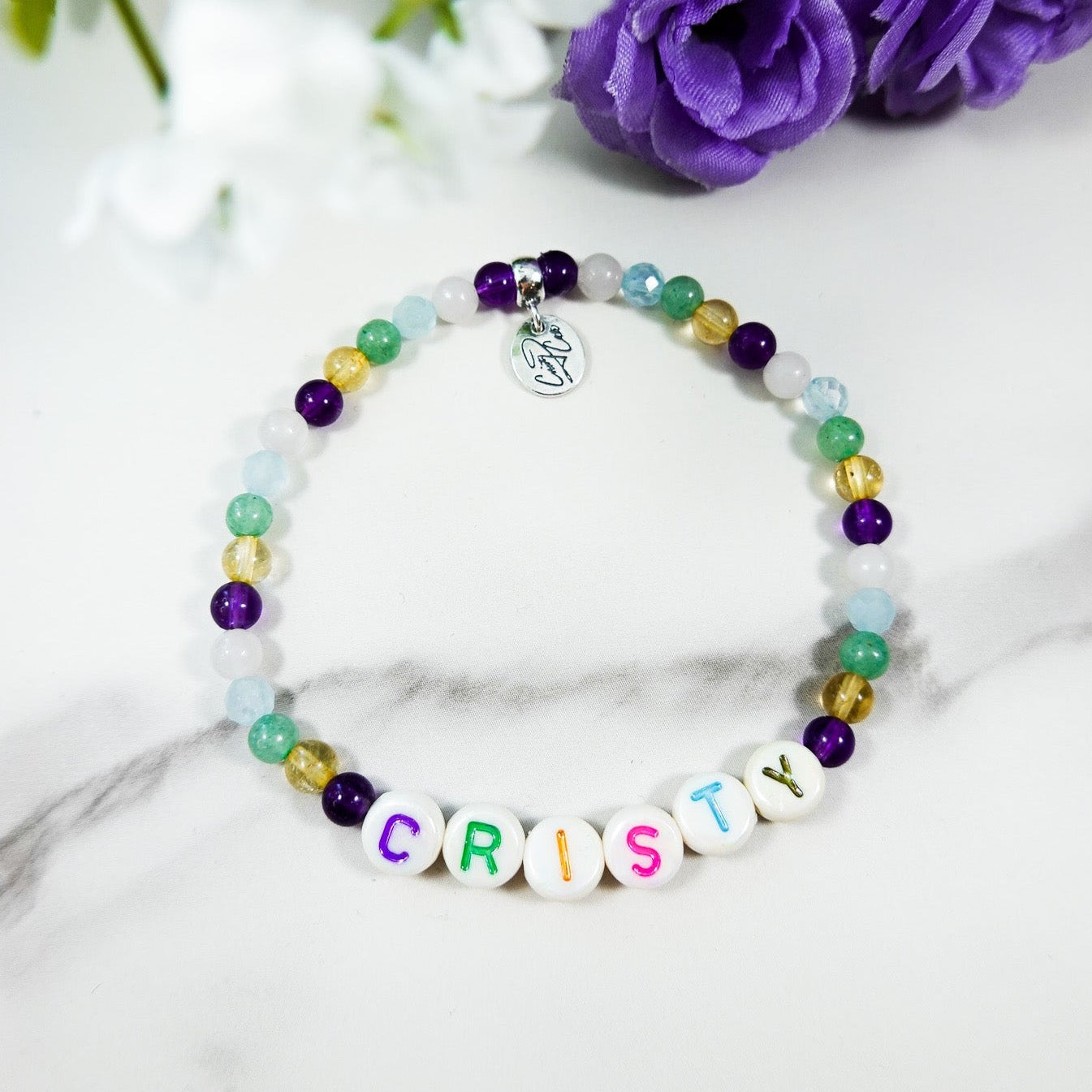 Personalized Festive Gemstone Signature Stretch Bracelet