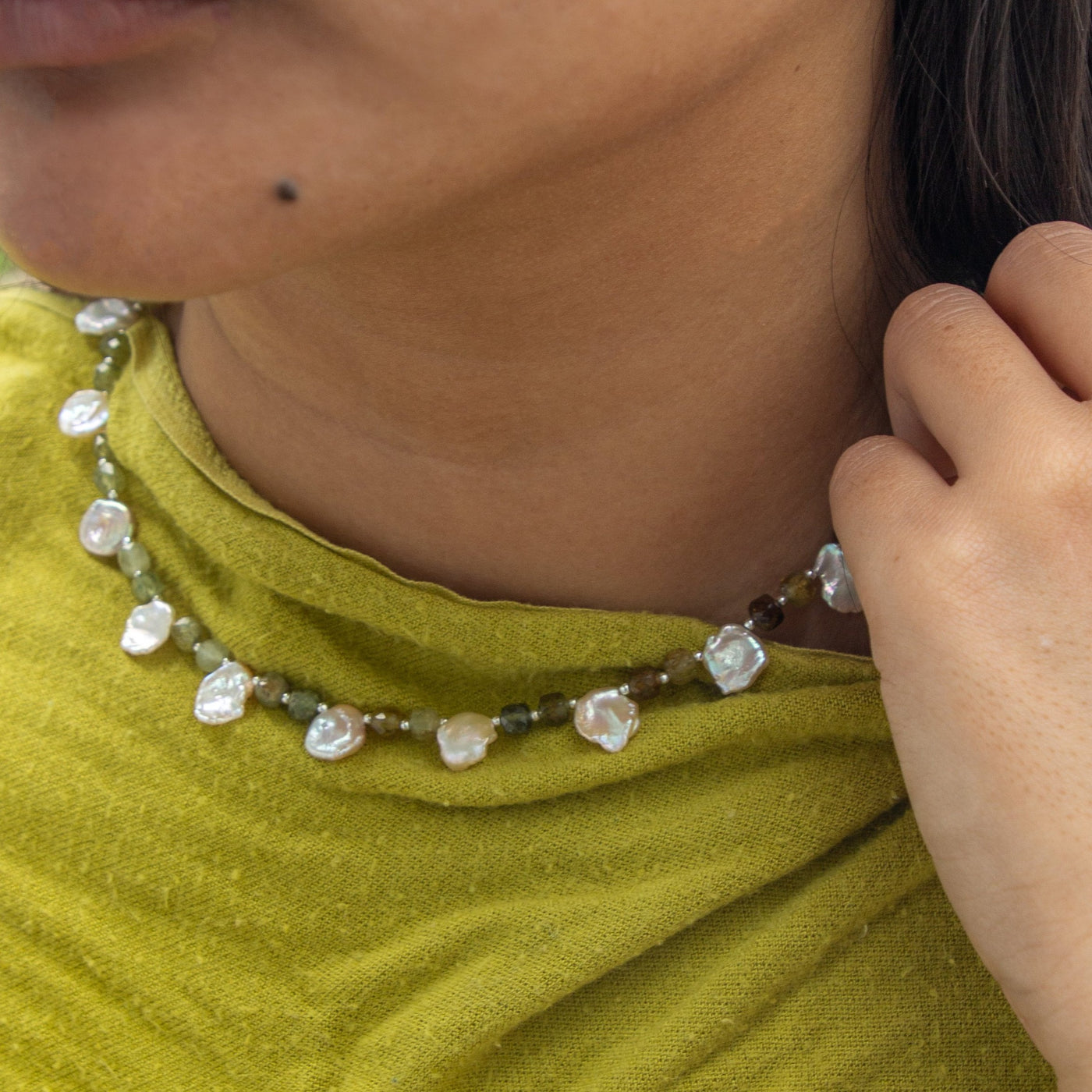 Petal Pearled Alligator Garnets Signature Toggle Necklace