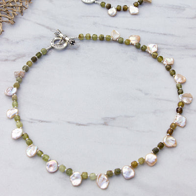 Petal Pearled Alligator Garnets Signature Toggle Necklace