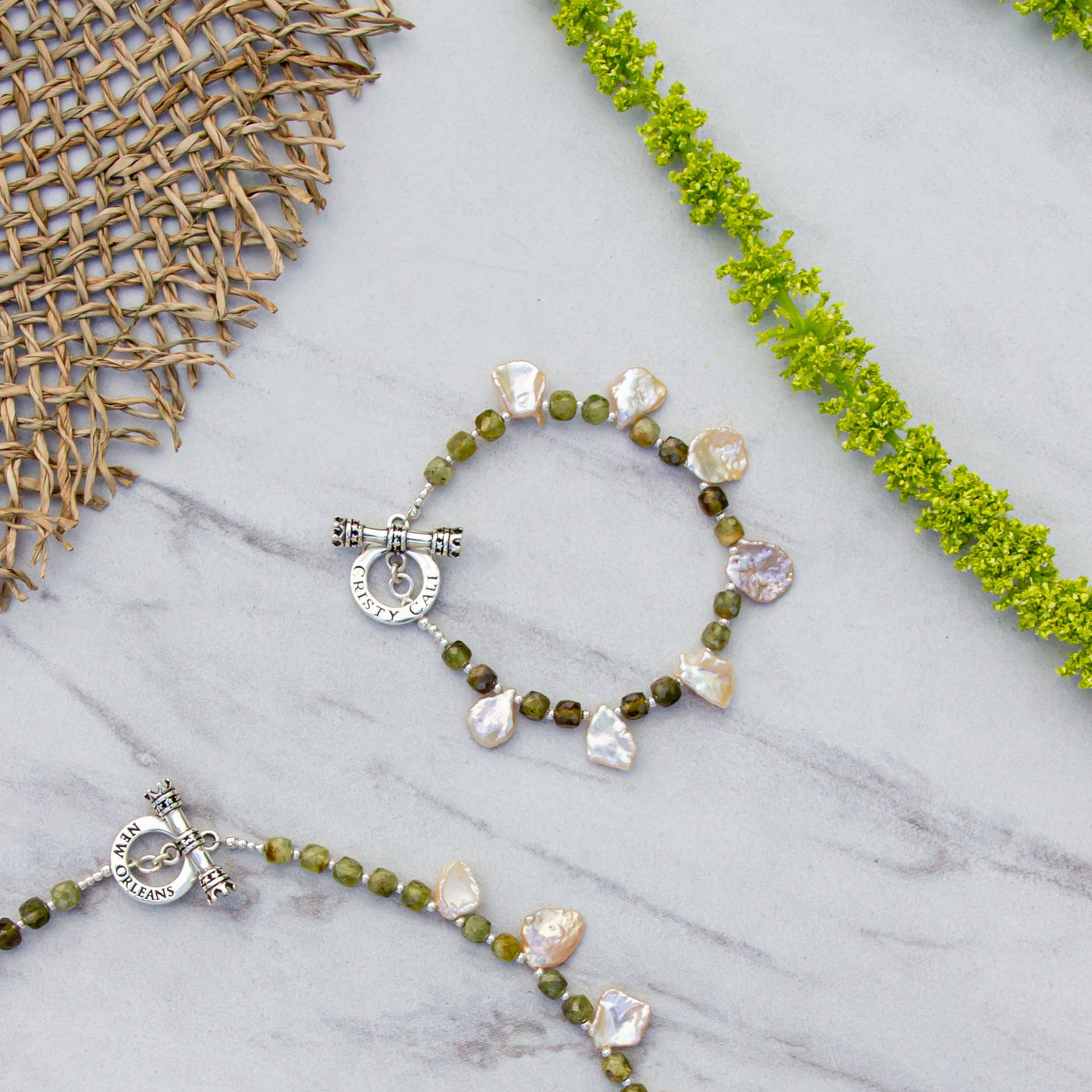 Petal Pearled Alligator Garnets Signature Toggle Bracelet