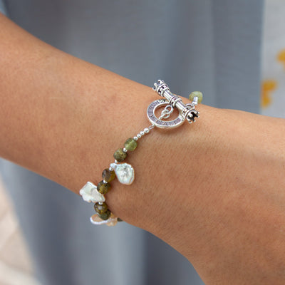 Petal Pearled Alligator Garnets Signature Toggle Bracelet