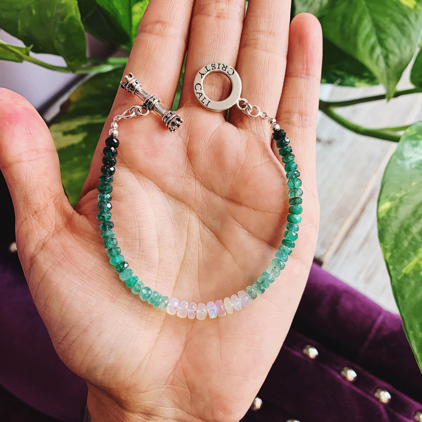 Fire Heart Chakra Shaded Emerald Opal Signature Toggle Bracelet