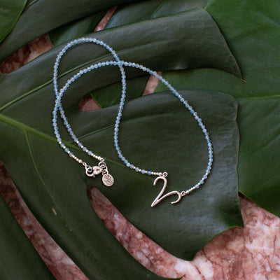 Powerful Aries Aquamarine Zodiac Signature Necklace RETIRED