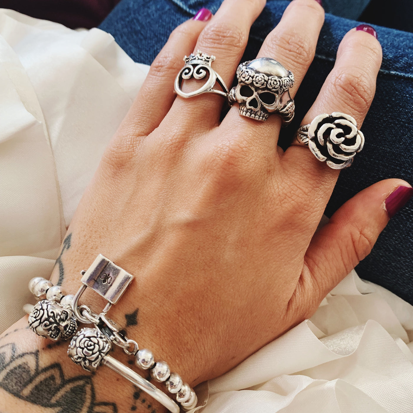 Smell The Roses Skull Ring